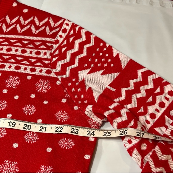 Red White Ugly Christmas Sweater "Up To Snow Good" Large Tall Winter Snow Trees - Picture 6 of 13